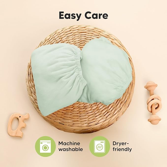 Pack and Play Sheets Fitted - 2-Pack Mini Crib Sheets for Pack N Play Mattress 38x26, Soft & Cozy, Neutral Toddler Playard Bedding, Snug Fitted Mini Baby Crib Mattress Cover Boy, Girl (Aloe)