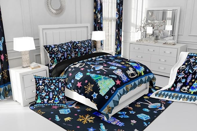 Feelyou Merry Christmas Kids Comforter Set Queen Size Ballet Nutcracker Bedding Set Snowflake Duvet Quilt for Kids Boys Girls Bedroom Decor Microfiber Ultra Soft Breathable