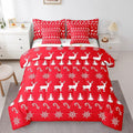 Erosebridal Christmas King Bedding Set 7 Piece,Xmas Elk Deer Bed in A Bag,Winter Snowflake Comforter Set Candy Pine Tree Sheet Set with Comforter,Red Christmas Decoration