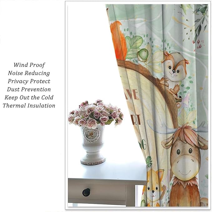 Kids Safari Animal Curtains Cute Watercolor Wildlife Jungle Window Treatments for Boys Girls Bedroom Inspirational Motivational Quotes Nursery Children Drapes for Living Room W55xL63