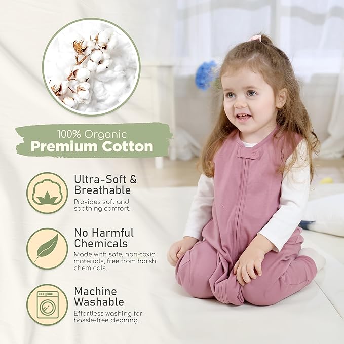 Mama Cheetah Toddler Sleep Sack with Feet, 0.5 TOG Organic Cotton Baby Wearable Blankets with Legs, Baby Sleeping Bag for Walkers, Early Walker 6-18 Month