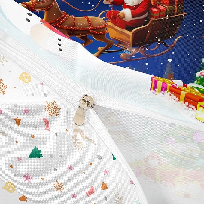 Manfei Christmas Duvet Cover Set Twin Size, Snowman Xmas Tree Santa Claus Bedding Set 2pcs, Reversible Winter Snow Cabin Holiday New Year Quilt Cover with Zipper Closure, 1 Pillowcase, No Comforter