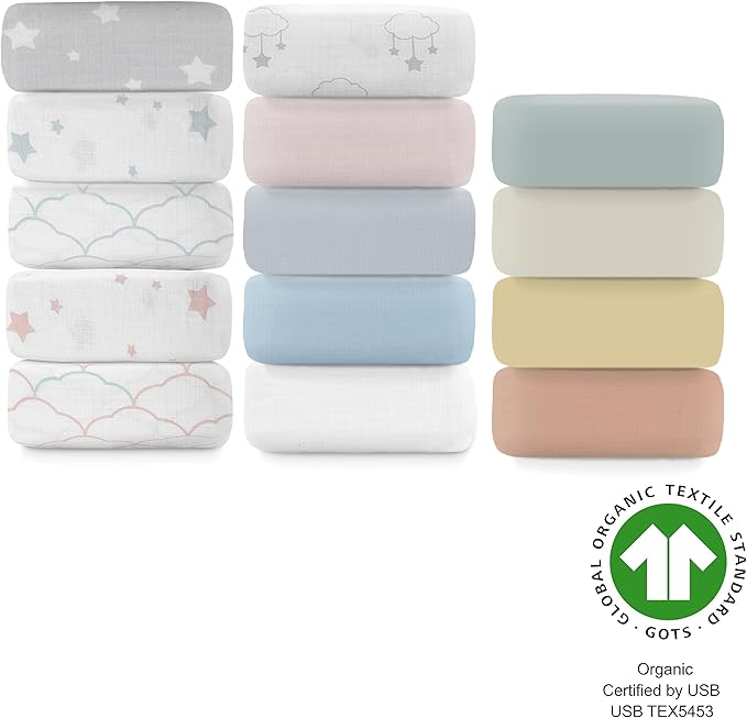 Newton Baby Fitted Mini Crib Sheets (2-Pack) | Organic Muslin Cotton, Breathable & Soft Baby Sheets, Washable Baby Mattress Sheets, Fits Mini Crib Mattresses 24" x 38", Sage
