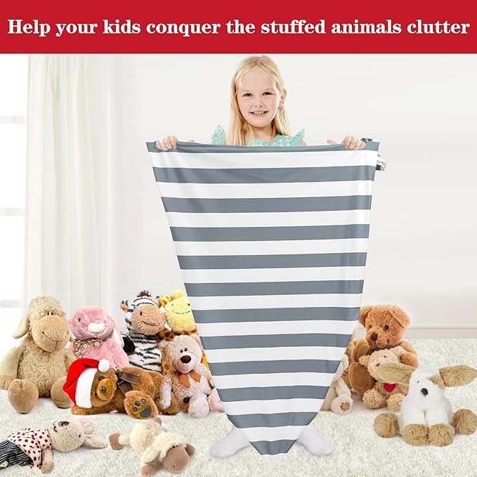 Jorbest Bean Bag Stuffed Animal Storage, Stuffed Animal Bean Bag Storage for Adults and Kids, Luxury Velvet Covers Only without Filling (Stripe White Gray, 200L/52 Gal)