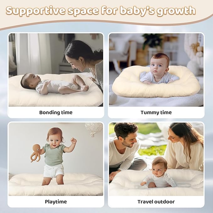 Baby Lounger - Baby Lounger for Newborn, 0-24 Months, Infant Lounger for Home and Travel, Soft Cotton, Baby Nest Lounger, Newborn Babies Essentials Gifts, White (Lounger Cover Included)