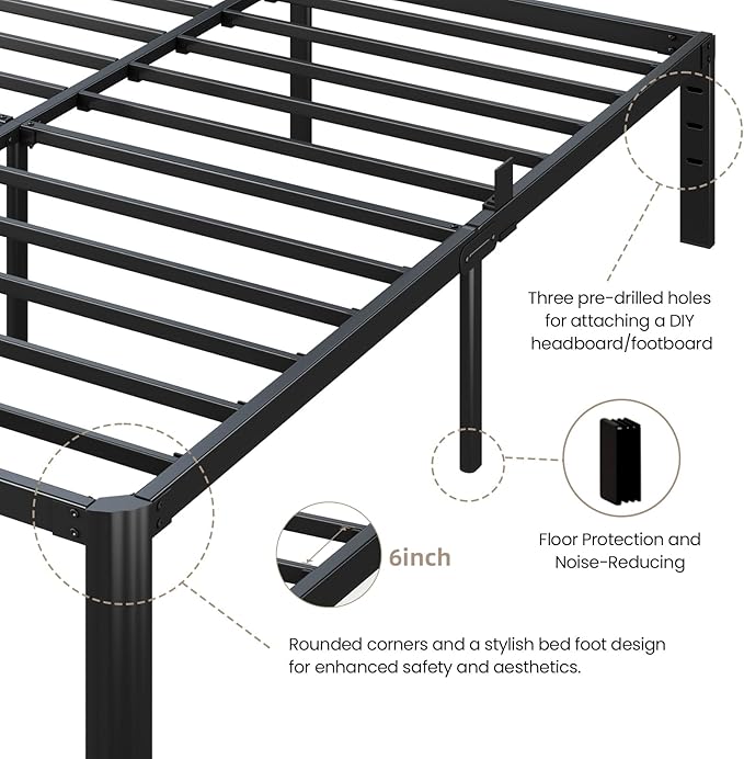 Metal Bed Frame King Size, 14 Inch 3500 lbs Heavy Duty Platform Bed Frames Steel Slats Noise Free No Box Spring Needed, Easy Assemble Sturdy Bedframe with Storage and Mattress Retainers