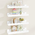 Fun Memories Picture Ledge Shelf for Wall, 16 inch Pine Wood Nursery Book Shelves Set of 4- Wall Book Shelves for Kids Room, Home Decor - Kitchen Spice-White