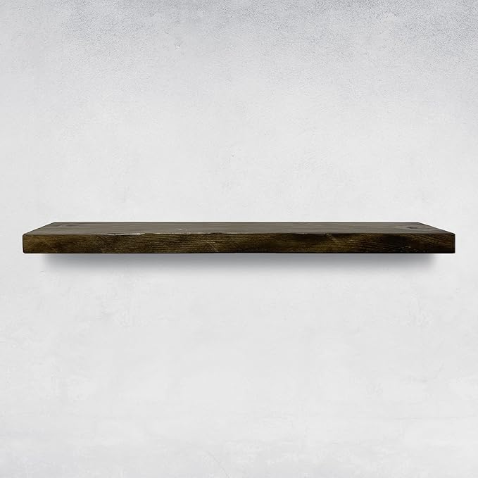URBANDI, Rustic Floating Shelves, Set of 2, Hidden Bracket, Solid Wood, Heavy Duty, Wall Mounted Shelves, (Dark Brown, 24Wx12D)