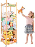 Stuffed Animal Storage with Wheels Wooden Stuffed Animal Holder 54" Stuffed Animal Organizer Space Saving Plushies Storage with Elastic Band Large Capacity Stuffy Storage for Playroom Bedroom