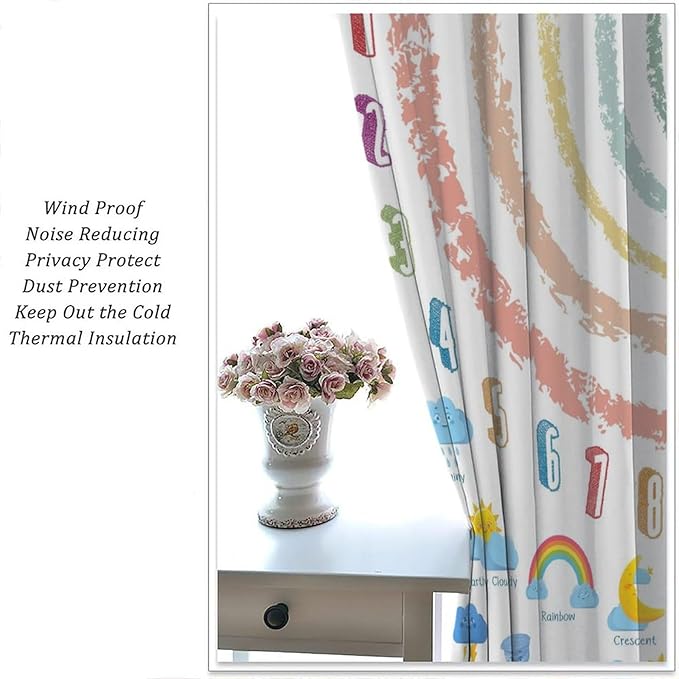 Kids Alphabet Curtain, Funny Cartoon Animal Rainbow Learning, Educational Boys Girls Children Printed Rod Pocket Blackout Window Treatments for Bedroom Living Room Nursery 72" W X 63" L