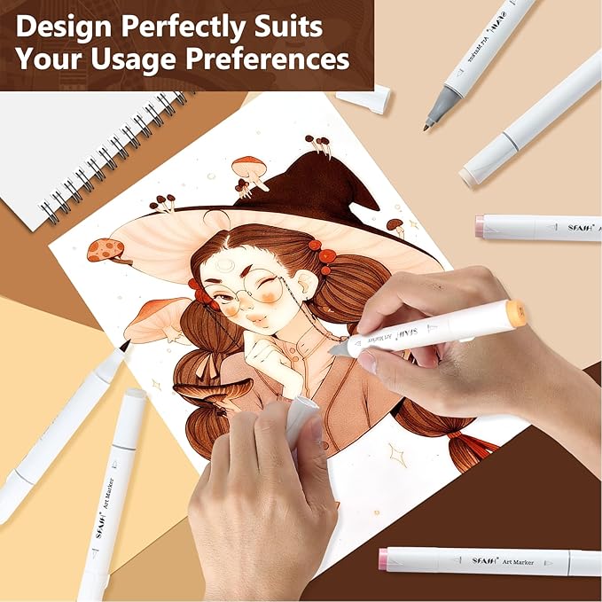 SFAIH Skin Tone Alcohol Markers Brush & Fine - 37 Portrait Color Permanent Markers for Adults/Teen/Artists/Creators, Blendable Art Markers for Coloring Sketch & Drawing & Illustration-Refillable Ink