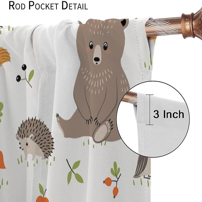 Forest Animal Curtains for Kids, Cartoon Safari Woodland Animals Window Treatments Cute Wild Jungle Bear Fox Deer Bear Window Drapes for Girls Boys Nursery Toddler Bedroom 42x63in