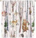 Rustic Forest Window Curtains Curtains, Woodland Animal Bear Deer Hedgehog Fox Forest Squirrel Watercolor Blackout Rod Pocket Window Treatments Drapes for Boys Girls Bedroom 63x63in