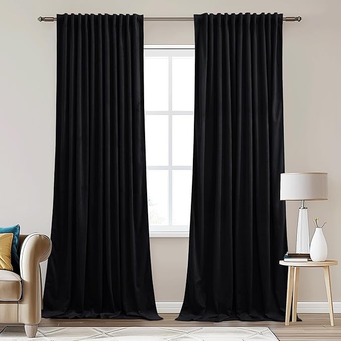StangH Luxury Black Velvet Curtains 62x84 Inch Blackout Thermal Insulated Drapes for Living Room Sliding Door, Back Tab Enhance Privacy Panels for Bedroom, W62 x L84, 2 Panels