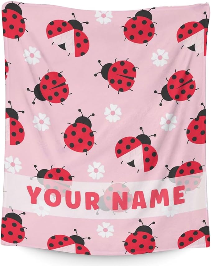 Personalized Ladybug Gifts for Women - 60 x 80 Inches Cute Lady Bug Blanket for Girls - Pink Fuzzy Soft Decor for Bed, Living Room