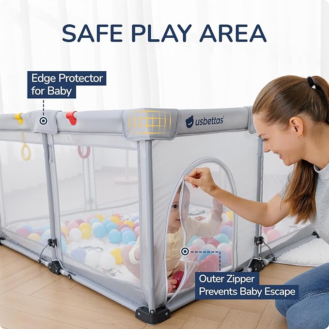 Foldable Baby Playpen,Portable Playpen for Babies and Toddler,50 * 50 Inch Kids Travel Play Pen with 4 Handlers,Carry Bag,Lighgtweight Baby Play Yard for Indoor&Outdoor,Light Gray