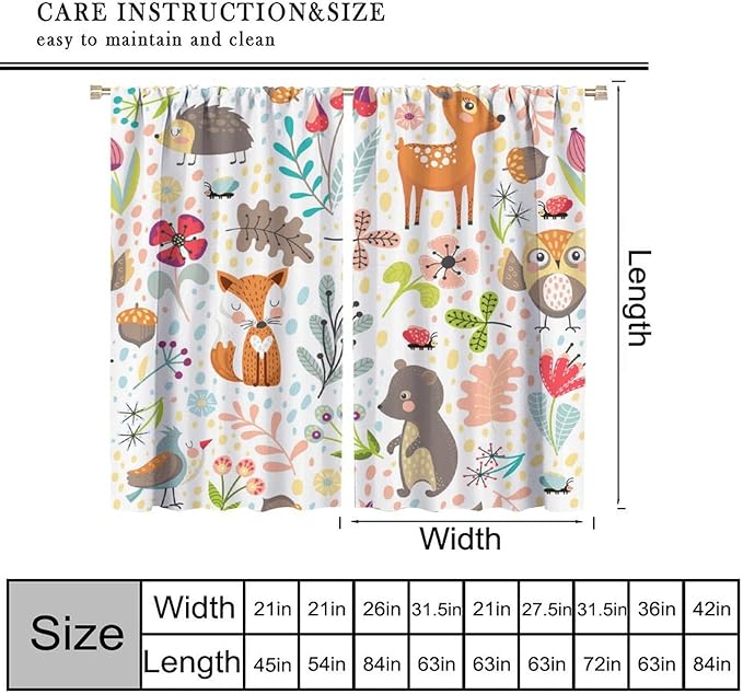 Jungle Animals Curtains, Cute Cartoon Animals Branches Blackout Window Treatments, Rod Pocket Thermal Insulated Drapes 2 Panel Sets for Kids Bedroom Nursery Classroom, 42" W X 54" L