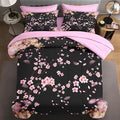 7 Pcs King Size Comforter Set with 2 Pillowcases & 2 Shams, Tree Flower Floral Bedding for Kids and Adults, Pink Cherry Blossom Bed in a Bag with Flat Fitted Sheet