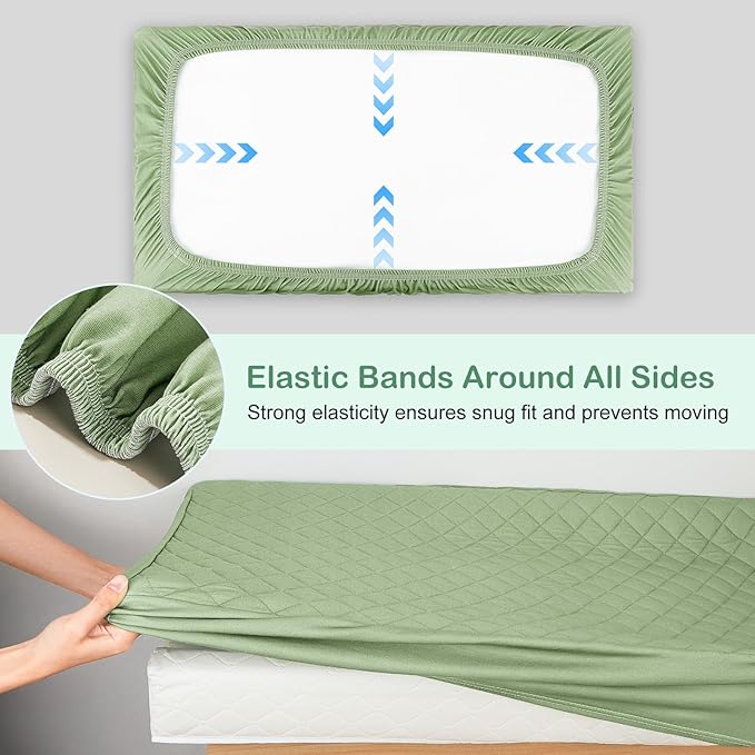 FIOBEE Changing Pad Cover Waterproof 2 Pack Quilted Diaper Change Table Sheets Breathable & Ultra Soft for Newborn Baby Boys Girls Fitted Changer Pads 32"x 16", Green