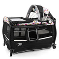 BABY JOY 4 in 1 Pack and Play, Portable Baby Playard with Bassinet & Flip-Away Changing Table, Canopy, Infant Bassinet with Storage Basket, Oxford Bag from Newborn to Toddlers (Circle)