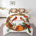 jejeloiu Kids Red Cardinal Comforter Set King Size Christmas Theme Bedding Set for Boys Girls Teens Xmas Birds Animal Lemon Winter Wood Duvet Quilt Room Decor