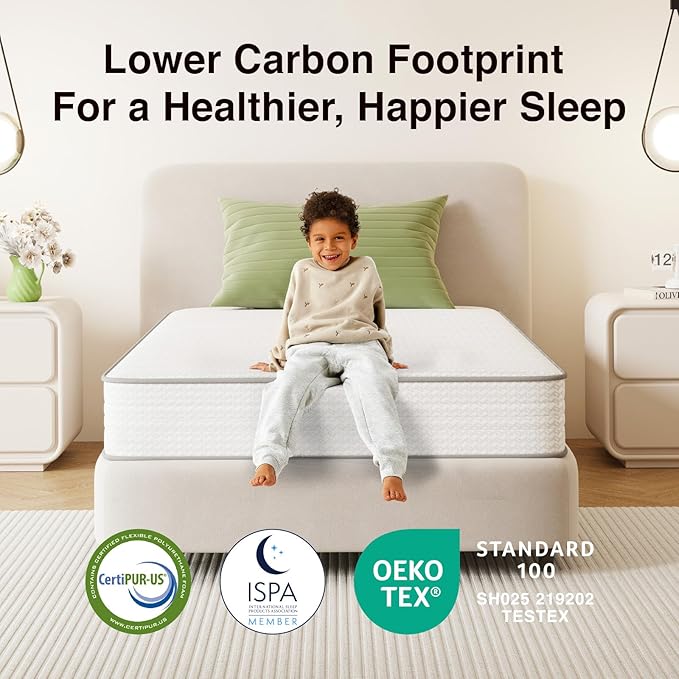 Novilla Queen Mattress, 8 Inch Queen Size Mattresses in a Box with Smarts™ Coil for Pressure Relief, Medium Plush Foam and Spring Hybrid Colchones with CertiPUR-US Certified for Kids