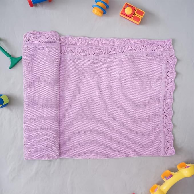 Baby Knit Blanket Soft Breathable Cotton Scallop Border Blankets Newborn Knitted Blanket Swaddle Blankets Gifts for Baby Newborn Toddler Shower Boy Girl New Mom Birthday Christmas Lilac 30x40