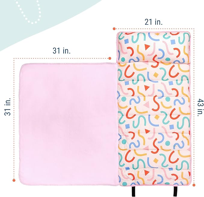 Wildkin 43-inch Kids Nap Mat – Soft Microfiber Toddler Sleeping Mat with Pillow