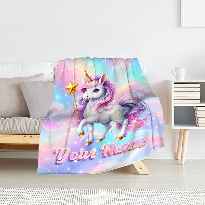 Custom Blanket for Kids - Unicorn Blanket for Girls 4-6 - Cute Toddler Gifts Throw for Crib, Lap