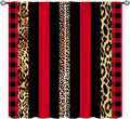 Leopard Skin Blackout Window Curtains, Brown Cheetah Red Black Plaid Stripe Print Window Drapes for Kids Boy Girls Bedroom Living Room 63" W X 72" L