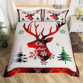 Manfei Xmas Deer Duvet Cover Set King Size, Christmas Tree Snowflake Print Comforter Cover with 2 Pillowcases, New Year Theme Bedding Set 3pcs for Kids Boys Girls Bedroom Decor,No Comforter