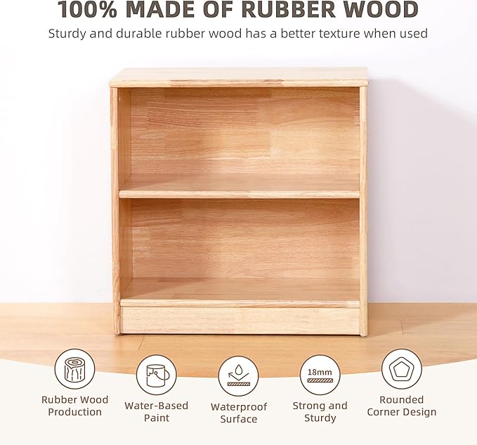 OOOK Rubber Wood Montessori Shelf and Toy Storage, 23.6" L, Compact Toddler Bookshelf for Small Space, Solid Wood Storage Cabinet Shelves for Classroom, Kindergarten, Kids Room, Playroom.