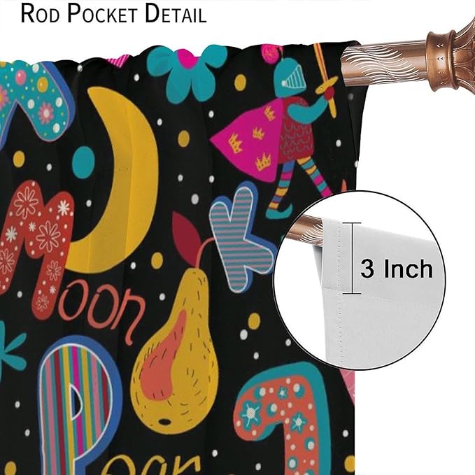 Cartoon Alphabet Curtains Funny Education Animal Giraffe Curtain with Rod Pocket for Bedroom Living Room Home Decor Drapes Thermal Insulated Window Treatments 2 Panels Set 42" W X 54" L