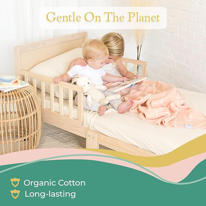 3 Piece Toddler Bedding Sets - Organic Cotton Jersey Knit - Fits Convertible Cribs and Mattresses - 9" x 28" x 52" - Dahlia Pink