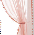 Treatmentex Pompom Sheer Curtains Blush Pink Window Draperies for Bedroom Rod Pocket Curtain Panels for Canopy Nursery Room 52" w x 2pc
