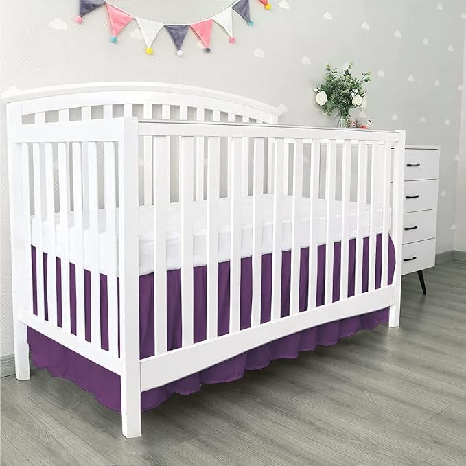 100% Egyptian Cotton, Nursery Crib Toddler (28" x 52" + 16") 800 Thread Count Crib Skirt Dust Ruffle, Bedding Skirts for Baby Boys or Girls, 16" Drop, Plum Solid