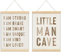 ULEGIE Boy Nursery Decor Posters Framed with Wood Hanger, Little Man Cave Sign for Boys Kids, Boys Room Decor, Toddler Room Decor, Art Prints for Nursery Playroom Bedroom, 2 Pack 12 x 16 Inches-Brown