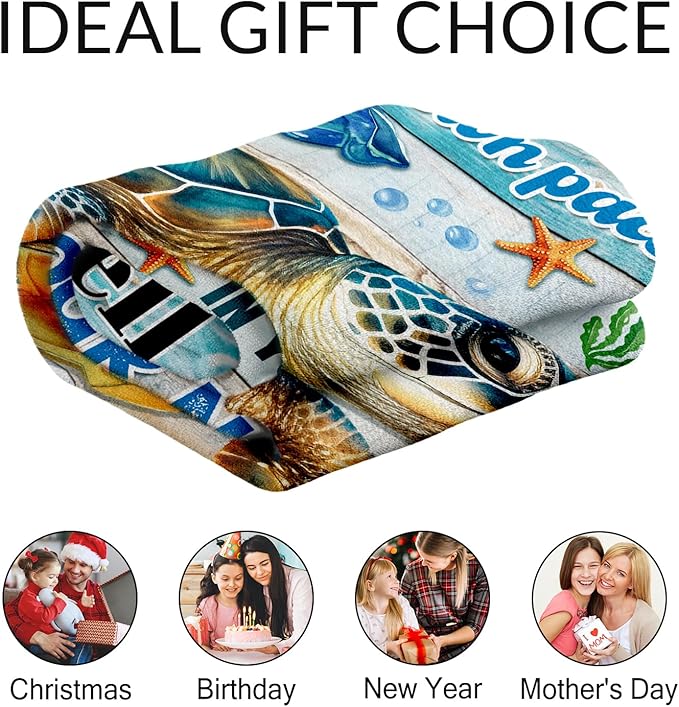 Custom Sea Turtle Gifts for Women - 60" x 80" Inches Turtle Blanket for Adult - Colorful Warm Furry Blankets for Sofa, Bed & Living Room