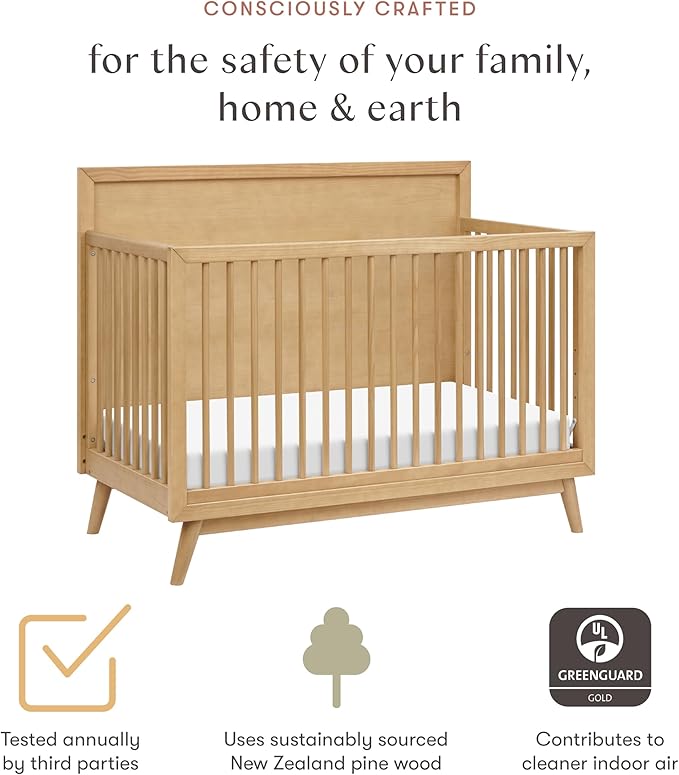 babyletto Palma 4-in-1 Convertible Crib with Toddler Bed Conversion Kit in Honey, Greenguard Gold Certified
