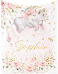 Elephant Blanket Personalized Baby Blanket with Name for Girl, Custom Name Blanket for Newborn Girl, Soft Flannel Toddler Blanket Customized Gift for Birthday Christmas Baby Shower 60" X 80"