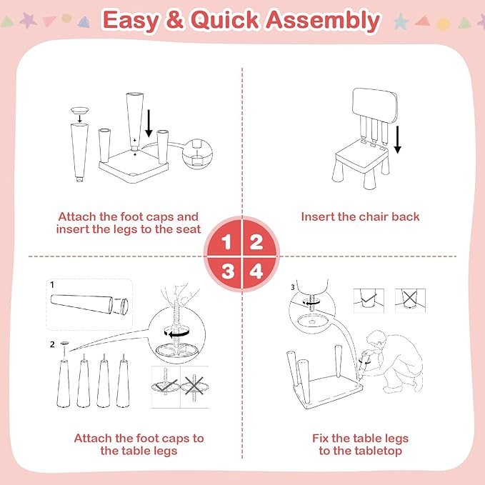 HONEY JOY Kids Table and Chair Set, Plastic Children Activity Table and 2 Chairs for Art Craft, Easy-Clean Tabletop, 3-Piece Toddler Furniture Set for Daycare Playroom, Gift for Boys Girls (Grey)