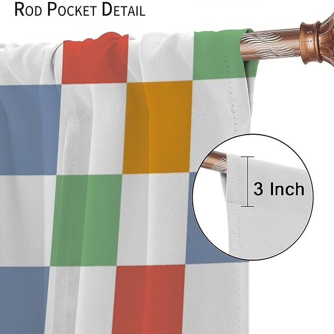 Retro Checkered Curtains,70s Vintage Twisted Checkered Window Drapes Colorful Groovy Trendy Wavy Hippie Grid Print Window Treatments for Kids Girls Bedroom Living Room Bathroom 52" W X 84" L