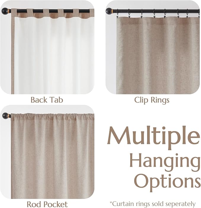 jinchan Taupe Linen Blend Curtains for Bedroom 63 Inch Length 2 Panels Curtains for Kichen Room, 50 Inch Wide Farmhouse Drapes with Rod Pocket Back Tab(50W x 63L, Taupe)