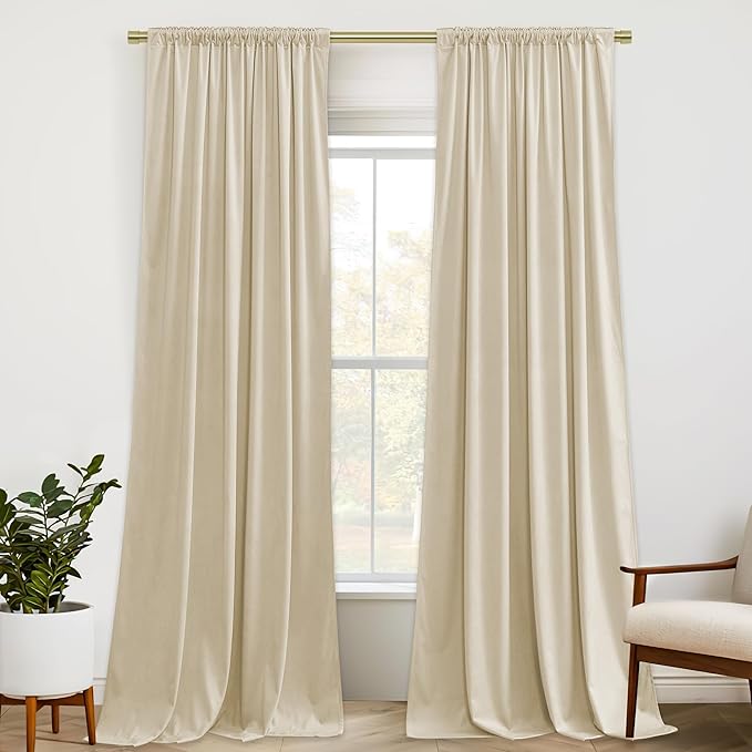 StangH Beige Curtains 100 inches Long Back Tab Light Reducing Thermal Insulated Drapes for Sliding Door Living Room Home Decoration for Bedroom/Kids, W52 x L100, 2 Panels