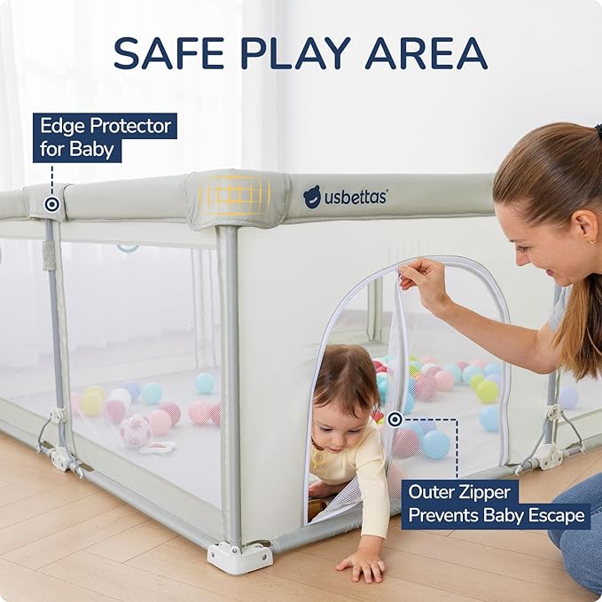 Foldable Baby Playpen with Mat, Foldable Playpen for Babies and Toddlers,Kids Portable Travel Play Pen, Collapsible Play Yard with 4 Handles,Indoor & Outdoor Baby Play Area with Breathable Mesh