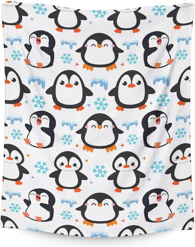 Penguin Gifts for Adult - 60" x 80" Inches Cute Penguin Throw Blanket for Girls - White Soft Furry Throws for Sofa, Bed & Living Room