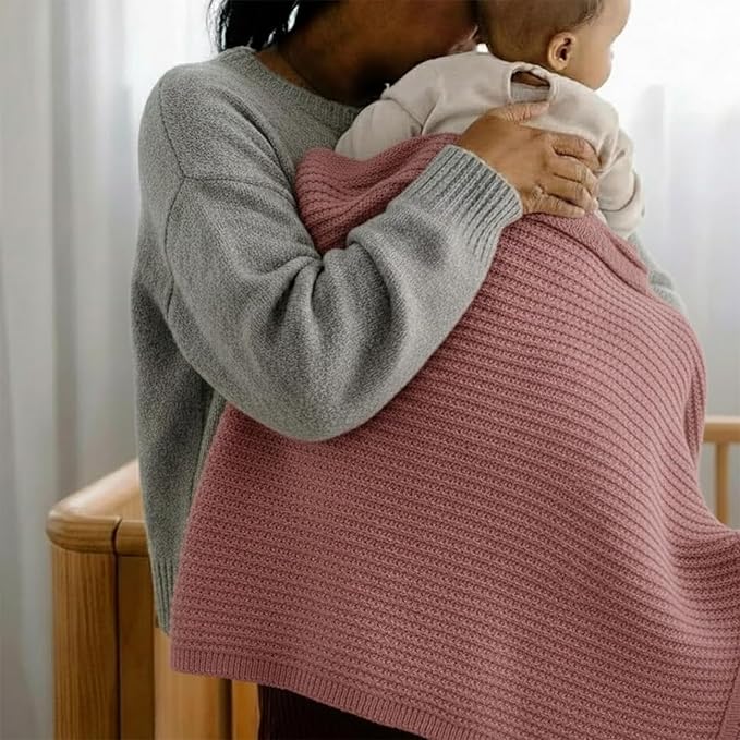 Baby Knit Blanket, 100% Cotton Waffle Patterns, Soft, Cozy, Lightweight Swaddle for Newborn & Infant Swaddling Beige Neutral, Perfect Baby Shower Ideas Rose Pink 28x36