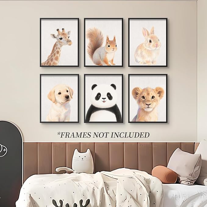 VOLIX Set of 6 Wall Art Unframed Jungle Animal Wall Hanging Decor for Kids Room, Nursery, Safari Themed Birthday Party, 12x16 inch