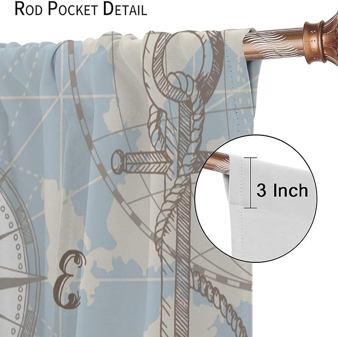 Nautical Theme Window Curtains,Pirate Sailboat Curtains for Bedroom,Conch Starfish Print Draperies for Living Room,Ocean Window Treatment Curtains Set 2 Panels,52x84 Inches