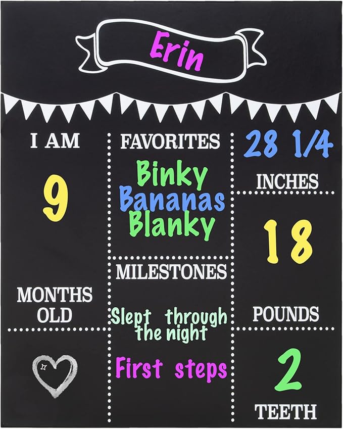 JennyGems Baby Milestone Chalkboard, Baby Monthly Milestones Photo Prop Board, 11.5x14.5 Inch Reusable Chalkboard Sign, Baby's First Year